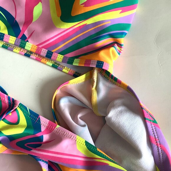 Women's One Piece Swimsuit Swirl Print Asymmetric Cutout Multicolor Abstract - Picture 4 of 7